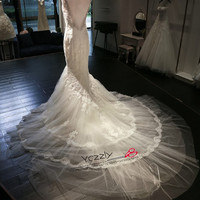 Sexy Backless Mermaid Wedding Dresses White Long Lace Appliques Beaded Tiered Wedding Dress Online Shop China RW185 - Thumbnail 2