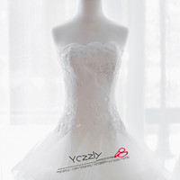 Fashion Ball Gown Princess Lace Appliques Wedding Dresses Long Ruffles Tiered Formal Church Wedding Gowns RW188 - Thumbnail 1