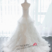 Fashion Ball Gown Princess Lace Appliques Wedding Dresses Long Ruffles Tiered Formal Church Wedding Gowns RW188 - Thumbnail 3