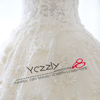 Luxury Ball Gown Princess Lace Appliques Pearls Wedding Dress 2017 Long Wedding Gowns With Short Sleeves Beach Wedding Dresses RW191 - Thumbnail 1