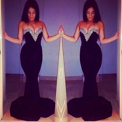 Sweetheart neck mermaid chiffon prom dresses crystals women dresses