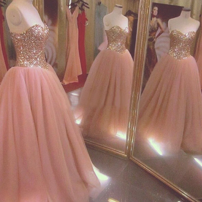 Ball gown tulle prom dresses sweetheart neck crystals women party dresses