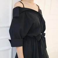 Black Off-the-shoulder Flare Dress - Thumbnail 3
