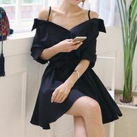 Black Off-the-shoulder Flare Dress - Thumbnail 2