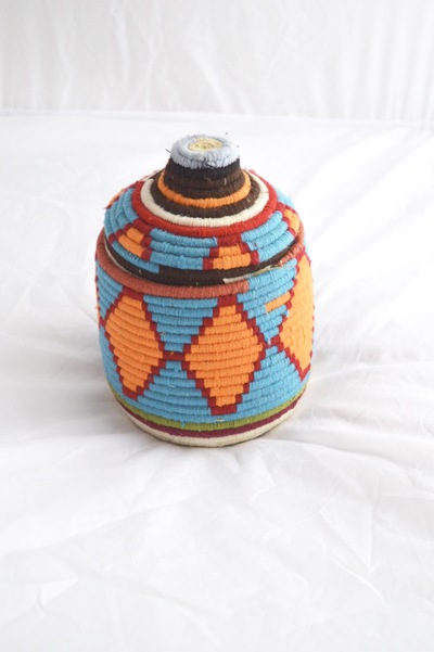  SOLD SOLD SOLD Berber Basket Handwoven Vintage Moroccan Wool Lidded Basket