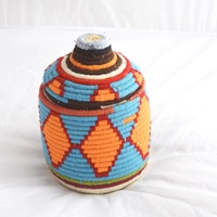  SOLD SOLD SOLD Berber Basket Handwoven Vintage Moroccan Wool Lidded Basket - Thumbnail 1