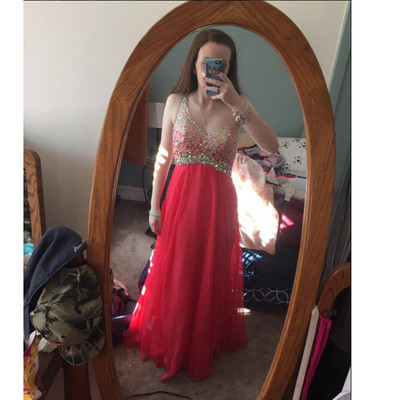 V-neck red chiffon prom dresses crystals floor length women dresses