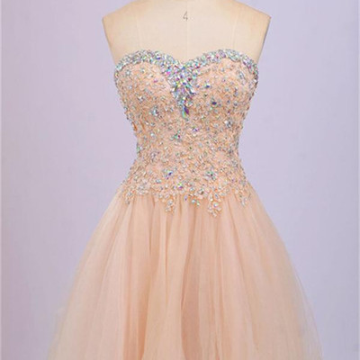 Sweetheart neck short tulle prom dresses crystals women dresses