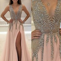 V-Neck Beading Prom dress,sexy prom dress,Evening Dress,Charming prom dress, long prom dress,prom dresses, elegant prom dress, prom dress Z147 - Thumbnail 1