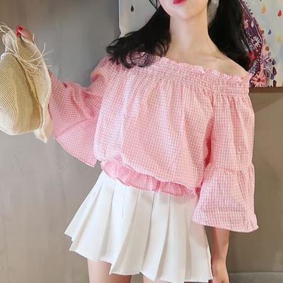 Sweet checker off the shoulder blouse
