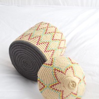 Berber Basket Handwoven Moroccan Wool Lidded Basket - Thumbnail 1