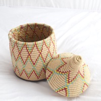 Berber Basket Handwoven Moroccan Wool Lidded Basket - Thumbnail 3