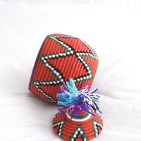 Berber Basket Handwoven Vintage Moroccan Wool Lidded Basket - Thumbnail 2