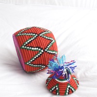 Berber Basket Handwoven Vintage Moroccan Wool Lidded Basket - Thumbnail 4