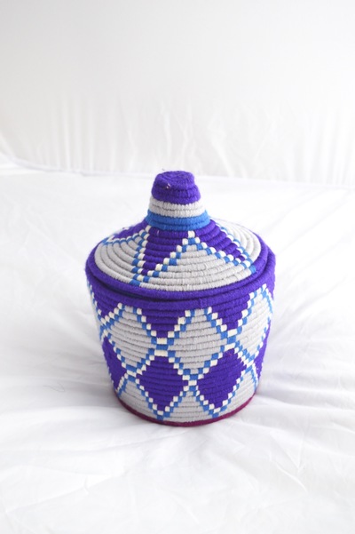 Berber Basket Handwoven Vintage Moroccan Wool Lidded Basket