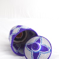 Berber Basket Handwoven Vintage Moroccan Wool Lidded Basket - Thumbnail 2