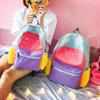 80's Candy Color Pachwork Canvas Backpack - Thumbnail 1