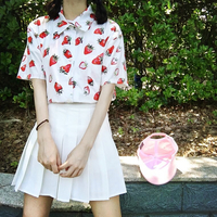 *Free Ship* Strawberry Printed Blouse - Thumbnail 1
