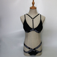 Y shape Letter Printed Strappy Two Pieces Bikini Swimsuit for Women Cut Out Bandage Bathingsuit  - Thumbnail 2