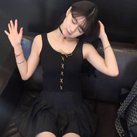 Lace up faux leather tank top - Thumbnail 2