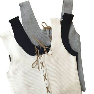 Lace up faux leather tank top