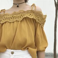 Retro Lace Cold Shoulder Blouse - Thumbnail 1
