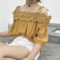 Retro Lace Cold Shoulder Blouse - Thumbnail 2