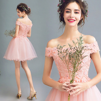 Off-the-shoulder Homecoming dresses,Pink A-line V-neck Short Mini Tulle Homecoming Dress Short Prom Dresses SKY448 - Thumbnail 1