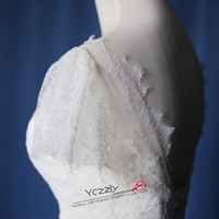 Real Mermaid Wedding Dresses White Short Sleeves V-neck Long Lace Appliques Wedding Gowns Plus Size Bridal Gowns RW193 - Thumbnail 2