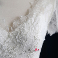 Real Mermaid Wedding Dresses White Short Sleeves V-neck Long Lace Appliques Wedding Gowns Plus Size Bridal Gowns RW193 - Thumbnail 3