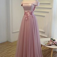 2017 prom dresses,Pink A-line Off-the-shoulder Satin Evening Dress Prom Dresses SKY491 - Thumbnail 1
