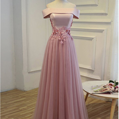 2017 prom dresses,pink a-line off-the-shoulder satin evening dress prom dresses sky491