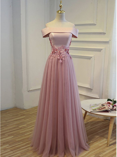2017 prom dresses,Pink A-line Off-the-shoulder Satin Evening Dress Prom Dresses SKY491