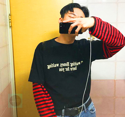 Free Shipping-90'S RED / WHITE LONG SLEEVE TEE