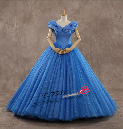 Cinderella Wedding Dress 2017 Luxury Blue Ball Gown Princess Crystal Bridal Gowns RW211
