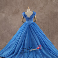 Cinderella Wedding Dress 2017 Luxury Blue Ball Gown Princess Crystal Bridal Gowns RW211 - Thumbnail 3