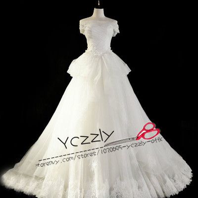 Fashion off-shoulder ball gown puffy wedding dresses 2017 long plus size lace appliques crystal bridal gowns rw222