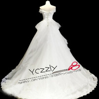 Fashion Off-shoulder Ball Gown Puffy Wedding Dresses 2017 Long Plus SIze Lace Appliques Crystal Bridal Gowns RW222 - Thumbnail 2