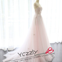 Romantic Pink A-line Sweetheart Appliques Crystal Beach Wedding Dresses Long Floral Bridal Gowns RW224 - Thumbnail 1