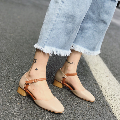 Mary jane shoes retro word buckle head sandals female summer new with the thick with shoes shoes students