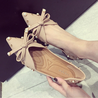 Bow Shoes Single Shoes Flat Shoes 2017 Summer Pearl Diamond Hollow Sets Of Feet Scoop Shoes Shallow Mouth Pointed Women Shoes - Thumbnail 2