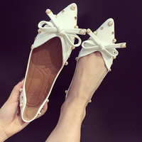 Bow Shoes Single Shoes Flat Shoes 2017 Summer Pearl Diamond Hollow Sets Of Feet Scoop Shoes Shallow Mouth Pointed Women Shoes - Thumbnail 4