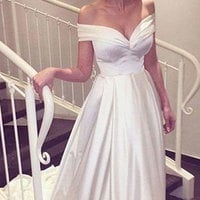 Off the Shouder White Wedding Dress Bridal Gowns - Thumbnail 1