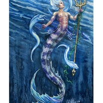 "Deep Blue" Merman mermaid ocean fantasy Art Print beach home decor 