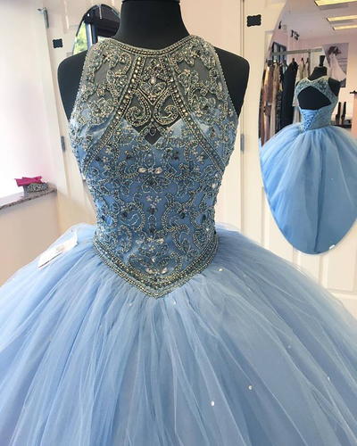 Ball gown prom dresses,Blue A-line Scoop Floor-length Elastic Woven Satin Prom Dresses Evening Dresses SKY577