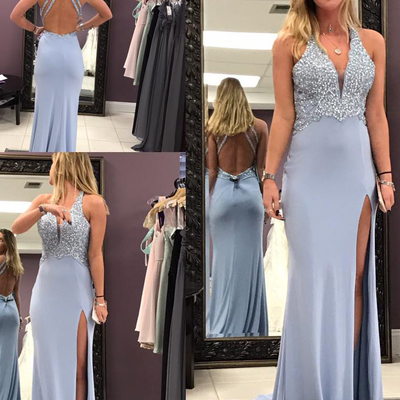 Sexy prom dresses,blue a-line straps floor-length chiffon evening dress prom dresses sky575