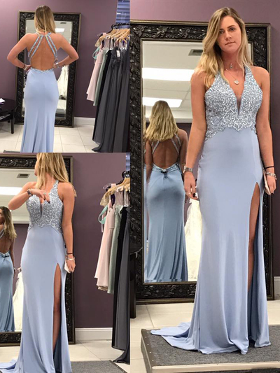 sexy prom dresses,Blue A-line Straps Floor-length Chiffon Evening Dress Prom Dresses SKY575