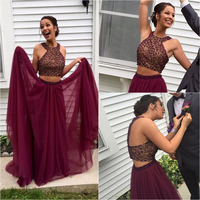 A-line prom dresses,two pieces Scoop Floor-length Evening Dress Prom Dresses SKY571 - Thumbnail 1