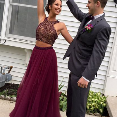 A-line prom dresses,two pieces scoop floor-length evening dress prom dresses sky571