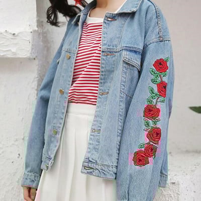 Rose embroidered denim jacket